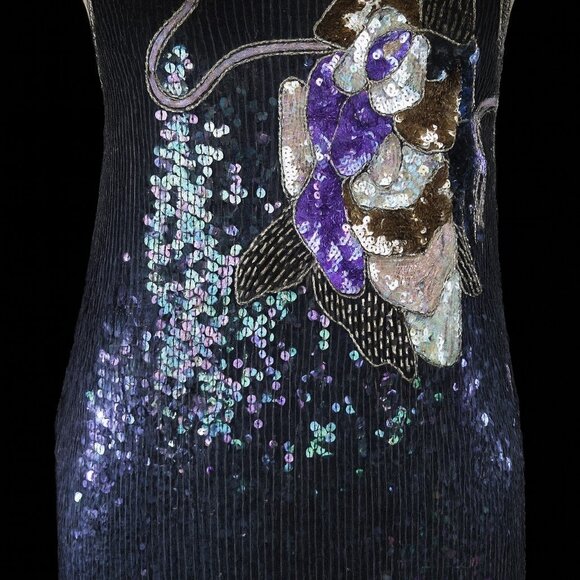 Vintage Gatsby Fringed Roaring 20s Sequin Dress | BLACK | Lillie Rubin | L | EVC - Picture 12 of 13